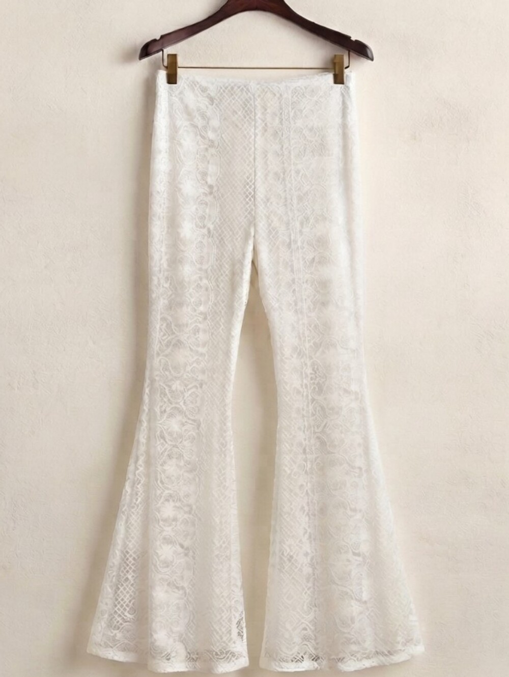 Cream Lace Boot-Flare Pants